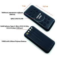 10000 mAh Işıklı Kendinden Kablolu Vantuzlu Powerbank K390