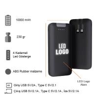 10000 mAh Işıklı Kendinden Kablolu Powerbank K100